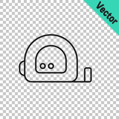 Siyah çizgi rulet yapı ikonu şeffaf arkaplanda izole edildi. Mezura ölçüm sembolü. Vektör