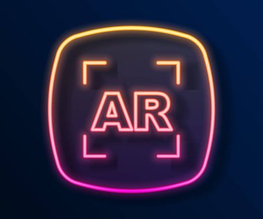 Parlayan neon hattı Artırılmış gerçeklik AR simgesi siyah arkaplanda izole edildi. Sanal geleceksel giyilebilir cihazlar. Vektör