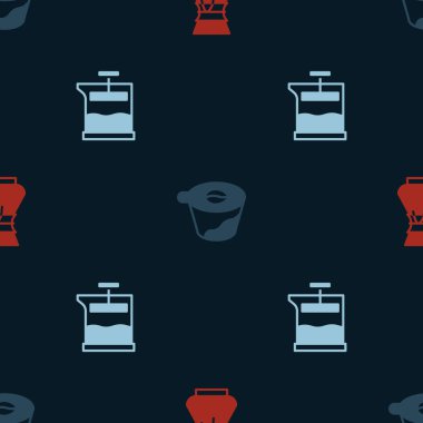 Kahve makinesinin üzerine dök, ve Fransız pres makinesini kusursuz desen üzerine koy. Vektör