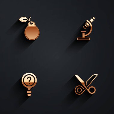 Armut, Mikroskop, Bilinmeyen Arama ve Makas simgesini uzun gölgeli ayarla. Vektör