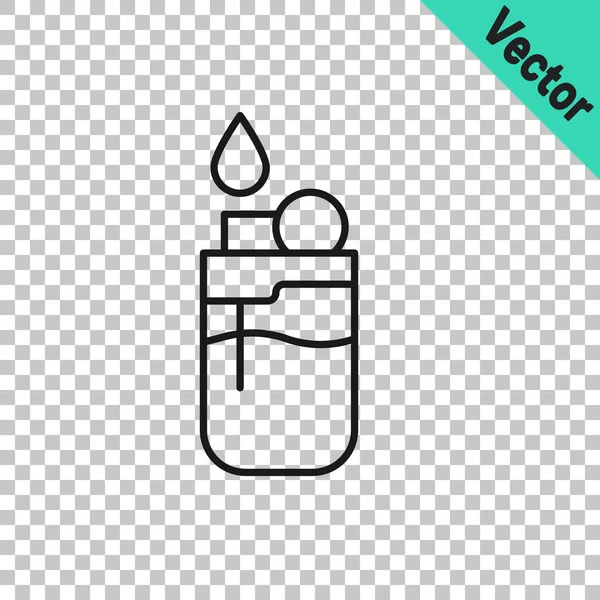 Schwarze Linie Feuerzeug Symbol isoliert auf transparentem Hintergrund. Vektor — Stockvektor