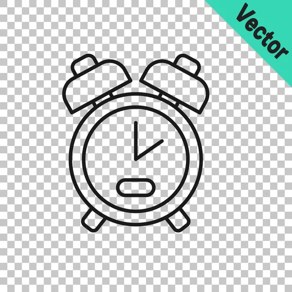 Línea negra Icono del reloj despertador aislado sobre fondo transparente. Despierta, levántate concepto. Señal de tiempo. Vector — Vector de stock