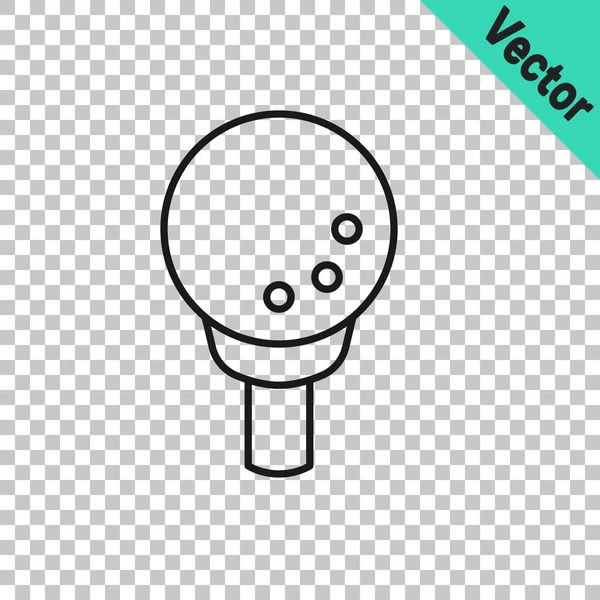 Black line Golf ball on tee icon isolated on transparent background. Vector — Stock Vector