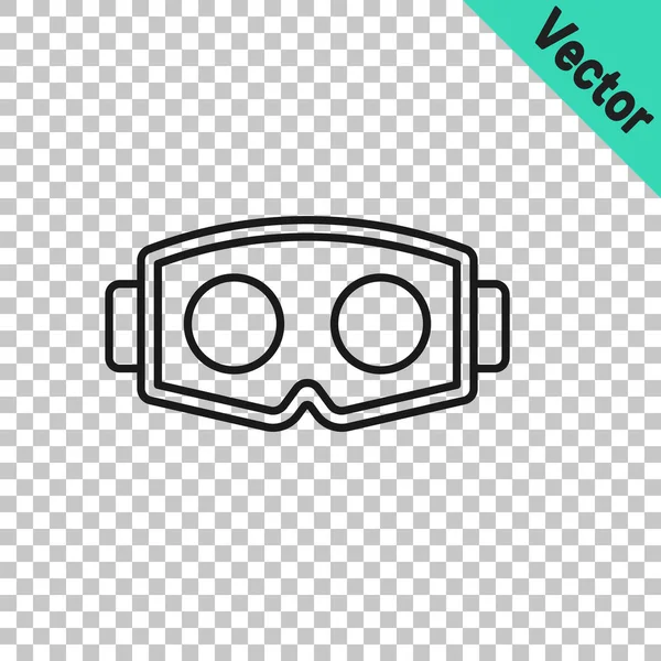 Línea negra Icono de gafas de realidad virtual aislado sobre fondo transparente. Máscara estereoscópica 3d vr. Pantalla de montaje en cabeza óptica. Vector — Vector de stock