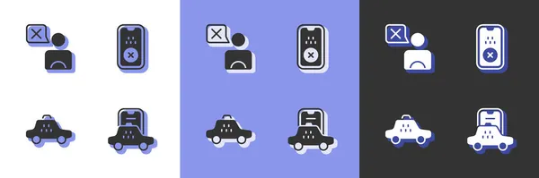 Set Taxi mobiele app, bestuurder, auto en pictogram. Vector — Stockvector