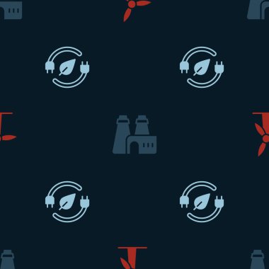 Rüzgar türbini, fabrika üretimi ve elektrik prizi yaprağını pürüzsüz bir şablona ayarlayın. Vektör