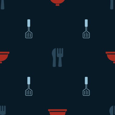 Tepsi dolusu yiyecek, çapraz bıçak, çatal ve Spatula ile kaplanmış. Vektör