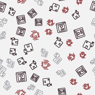 Satır Paket Kutusunu kırılgan içerikli ayarla, Online uygulama teslimat takibi, listenin doğrulanması ve karton karton karton kusursuz desenli. Vektör