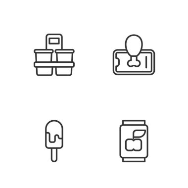 Soda kutusu, dondurma, kahve fincanı ve seyyar ikon siparişi. Vektör