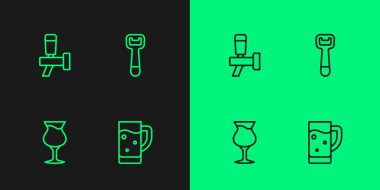 Bardak bira, bira musluğu ve şişe açacağı simgesini ayarla. Vektör