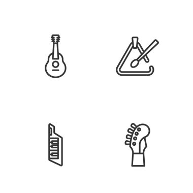 Gitar yaka, Keytar ve Üçgen müzik aleti ikonu ayarla. Vektör