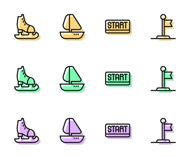 Set line Lint in finish, Skates, Yacht zeilboot en vlag pictogram. Vector — Stockvector