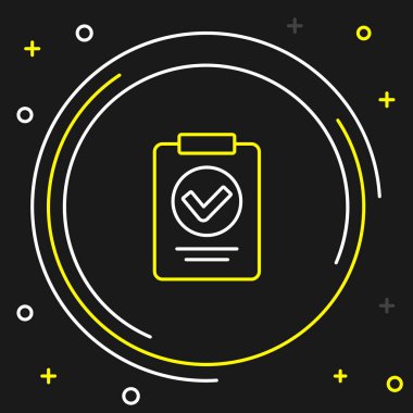 Çizgi Medikal reçete simgesi siyah arkaplanda izole edildi. RX formu. Yemek tarifi. Eczane ya da ilaç sembolü. Renkli taslak konsepti. Vektör