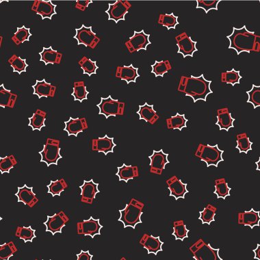 Boks eldiveni simgesinde çizgi yumruğu siyah arka planda izole edilmiş pürüzsüz desen. Boks eldivenleri patlayıcıyla birbirine çarpıyor. Vektör