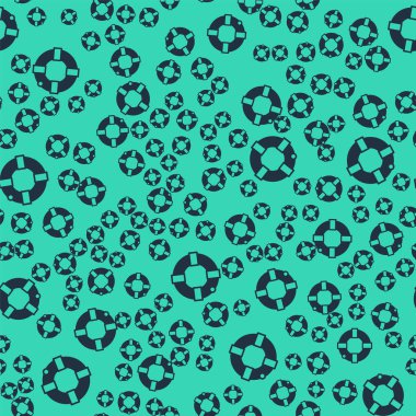 Siyah Lifebuoy simgesi yeşil arka planda izole edilmiş kusursuz desen. Can simidi sembolü. Vektör