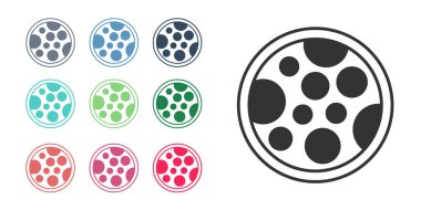 Siyah Pizza simgesi beyaz arkaplanda izole edilmiş. Fast food menüsü. Simgeleri renklendirin. Vektör