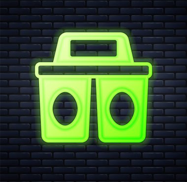 Parlayan neon kahve fincanı tuğla duvar arkasında izole edilmiş bir ikon haline gelecek. Vektör