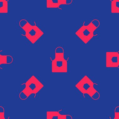 Kırmızı Mutfak önlüğü ikonu mavi arka planda kusursuz desen izole etti. Yemek pişirmek için şef üniforması. Vektör