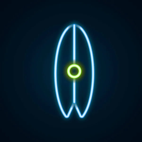 Glowing neon line Surfboard icon isolated on black background. Surfing board. Extreme sport. Sport equipment. Colorful outline concept. Vector — Stock Vector