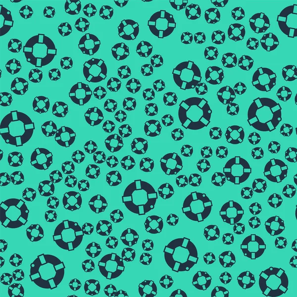 Zwarte Levensboei pictogram geïsoleerd naadloos patroon op groene achtergrond. Het symbool van de reddingsgordel. Vector — Stockvector