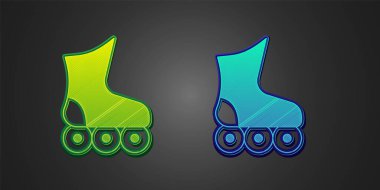 Siyah arka planda yeşil ve mavi paten ikonu izole edildi. Vektör