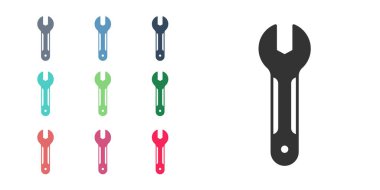 Beyaz arkaplanda siyah anahtarlı simge izole edildi. Anahtar tamir aleti. Servis aracı sembolü. Simgeleri renklendirin. Vektör