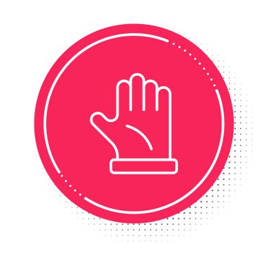 Beyaz çizgi Arıcı eldiven ikonu beyaz arkaplanda izole edildi. Kırmızı daire düğmesi. Vektör