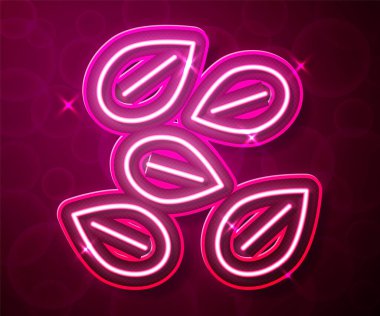 Kırmızı arkaplanda izole edilmiş özel bir bitki simgesinin parlayan neon çizgisi tohumları. Vektör