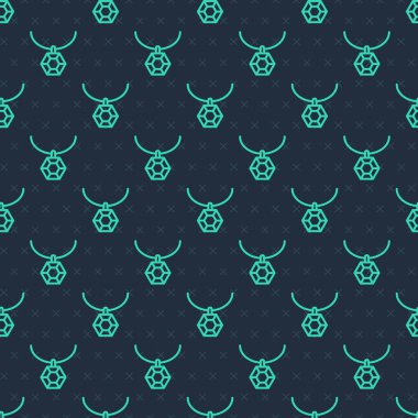 Kolye ikonundaki yeşil çizgi kolye mavi arka planda izole edilmiş pürüzsüz desen. Vektör