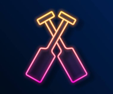 Parlayan neon hattı siyah arka planda izole edilmiş kürek ya da kürek çekme ikonu. Vektör