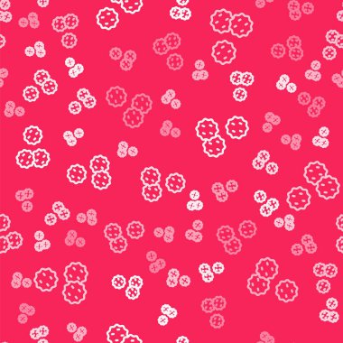 Beyaz çizgi Kurabiye ya da çikolata ikonlu bisküvi kırmızı arka planda izole edilmiş pürüzsüz desen. Vektör