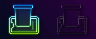 Parlayan neon hattı yiyecek siparişi siyah arkaplanda izole edilmiş. Cep telefonuyla sipariş verin. Restoran yemek teslimatı konsepti. Vektör