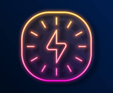 Parlayan neon çizgisi Şimşek simgesi siyah arkaplanda izole edildi. Flaş işareti. Flaş ikonunu yükle. Gök gürültüsü. Yıldırım çarpması. Vektör