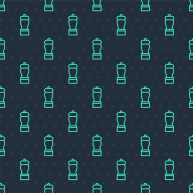 Yeşil çizgi Pepper simgesi mavi arkaplanda pürüzsüz desen izole etti. Yemek pişirme baharatları. Vektör