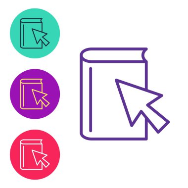 Satır çevrimiçi kitap simgesini beyaz arkaplanda izole et. İnternet eğitimi konsepti, e-öğrenme kaynakları, uzak online kurslar. Simgeleri renklendirin. Vektör