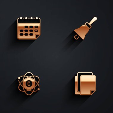 Okul zaman çizelgesini, zil, Atom ve Dosya belge simgesini uzun gölgeli ayarla. Vektör