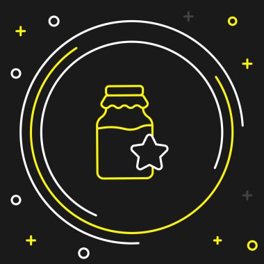 Siyah arkaplanda izole edilmiş bal ikonu çizgi kavanozu. Yiyecek bankası. Tatlı doğal gıda sembolü. Renkli taslak konsepti. Vektör