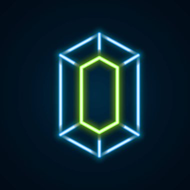 Parlayan neon hattı Gem Stone simgesi siyah arkaplanda izole edildi. Mücevher sembolü. Elmas. Renkli taslak konsepti. Vektör