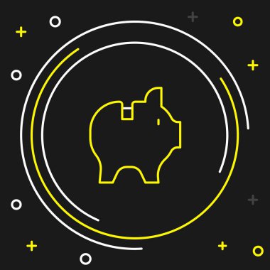 Hat Piggy Bankası simgesi siyah arkaplanda izole edildi. Tasarruf ya da para birikimi, yatırım. Renkli taslak konsepti. Vektör