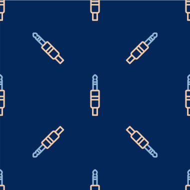 Çizgi Ses simgesi mavi arkaplanda kusursuz desen izole etti. Bağlantı ses ekipmanları için ses kablosu. Fiş kablosu. Müzik aleti. Vektör