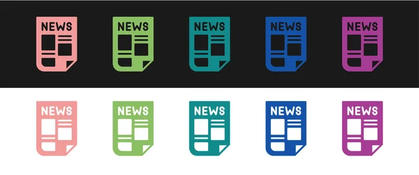 Definir ícone de notícias isolado no fundo preto e branco. Sinal de jornal. Símbolo dos meios de comunicação. Vetor — Vetor de Stock