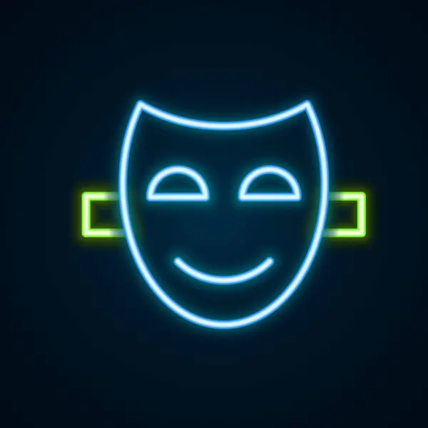 Gloeiende neon lijn Komedie theatrale masker pictogram geïsoleerd op zwarte achtergrond. Kleurrijk concept. Vector — Stockvector