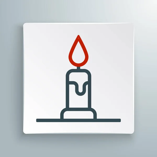 Línea Vela ardiente en el icono del candelero aislado sobre fondo blanco. Vara cilíndrica con llama ardiente. Concepto de esquema colorido. Vector — Archivo Imágenes Vectoriales