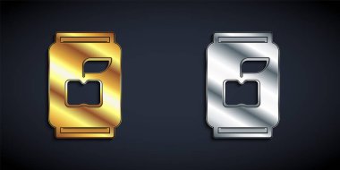 Siyah arka planda altın ve gümüş soda ikonu izole edildi. Uzun gölge tarzı. Vektör