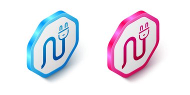 Beyaz arkaplanda Isometric Electric buji simgesi izole edildi. Bağlantı kavramı ve elektriğin kesilmesi. Altıgen düğmesi. Vektör