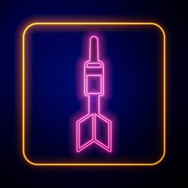 Parlayan neon ok simgesi siyah arkaplanda izole edildi. Vektör