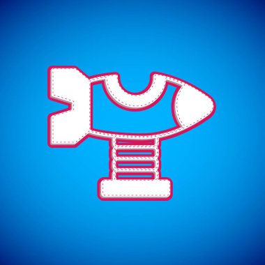 Oyun alanı ikonunda beyaz salıncak mavi arka planda izole edilmiş. Uçaklı atlıkarınca çocukları. Eğlence ikonu. Vektör