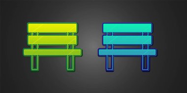 Siyah arkaplanda yeşil ve mavi Bench simgesi var. Vektör