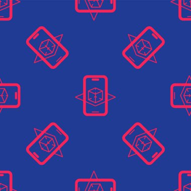 Kırmızı 3d modelleme simgesi mavi arkaplanda izole edilmiş kusursuz desen. Artırılmış gerçeklik mi yoksa sanal gerçeklik mi? Vektör