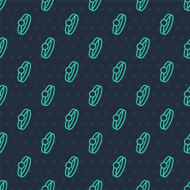 Yeşil çizgi Diamond nişan yüzüğü ikonu mavi arka planda izole edilmiş kusursuz desen. Vektör